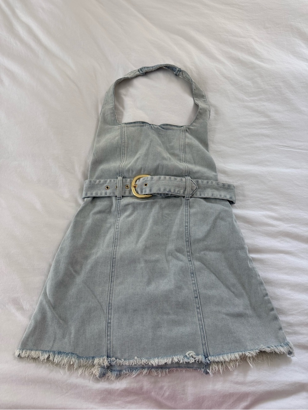 Light blue Denim Halter Dress with Belt